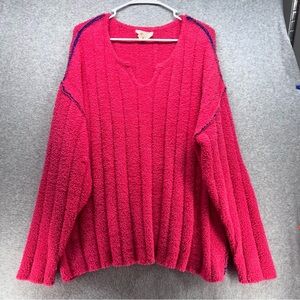 Fantastic Fawn Bold Pink V-Neck Sweater